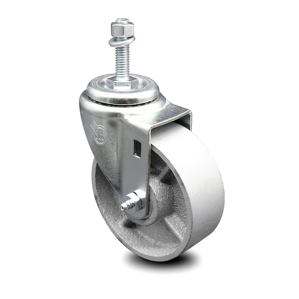 Semi Steel Swivel Threaded Stem Caster w/Roller Bearing - 4" Wheel & 3/8" Stem